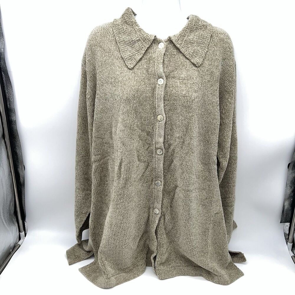 VTG Denim & Co. Tan Chenille Knit Button Up Long Cardigan Sweater-Size XL-NWT